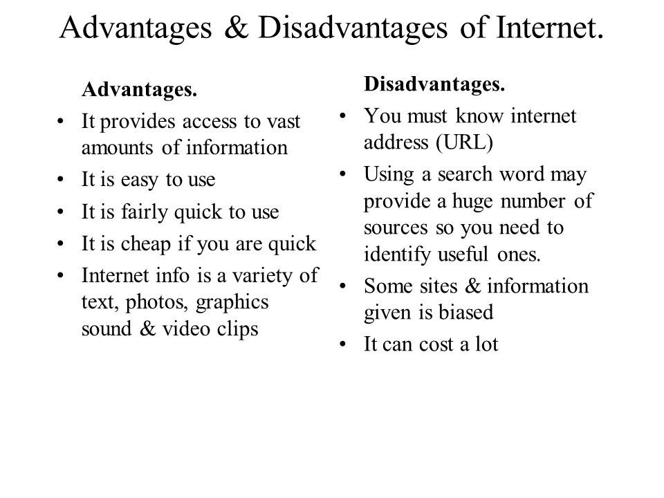 Main headings on disadvantage of internet